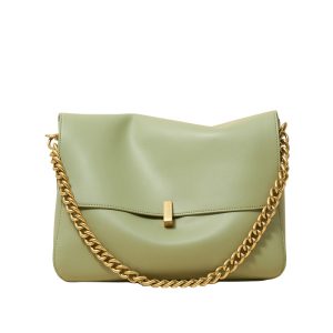 Large chain crossbody shoulder bag - cowhide leather with gold chain
