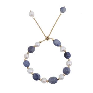 Blue aventurine bracelet with freshwater pearls - teardrop beads