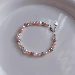 Colorful baroque pearl bracelet - natural multi-tone freshwater pearls