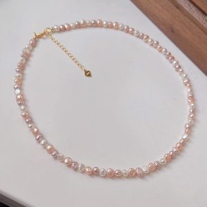 Colorful baroque pearl necklace on gold chain - natural freshwater pearls